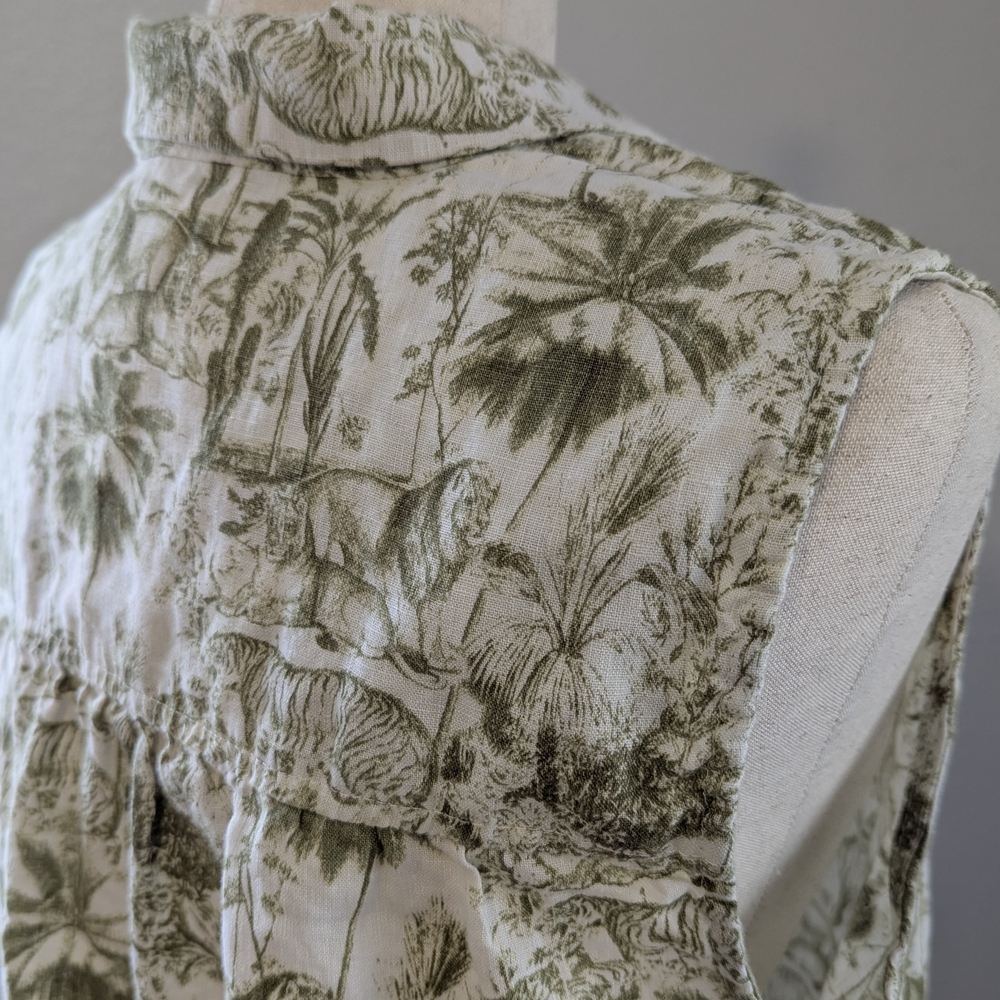 Rachel Zoe Linen Tiger Jungle Print Sleeveless Cropped Vest Cruise Vacation Top - Picture 6 of 10